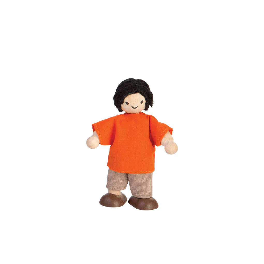 WOODEN DOLLHOUSE FIGURE BOY WITH DARK HAIR