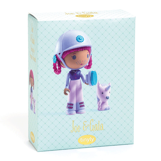 Boîte d'emballage motif menthe de la figurine Joe & Gala de la gamme Tinyly par Djeco.