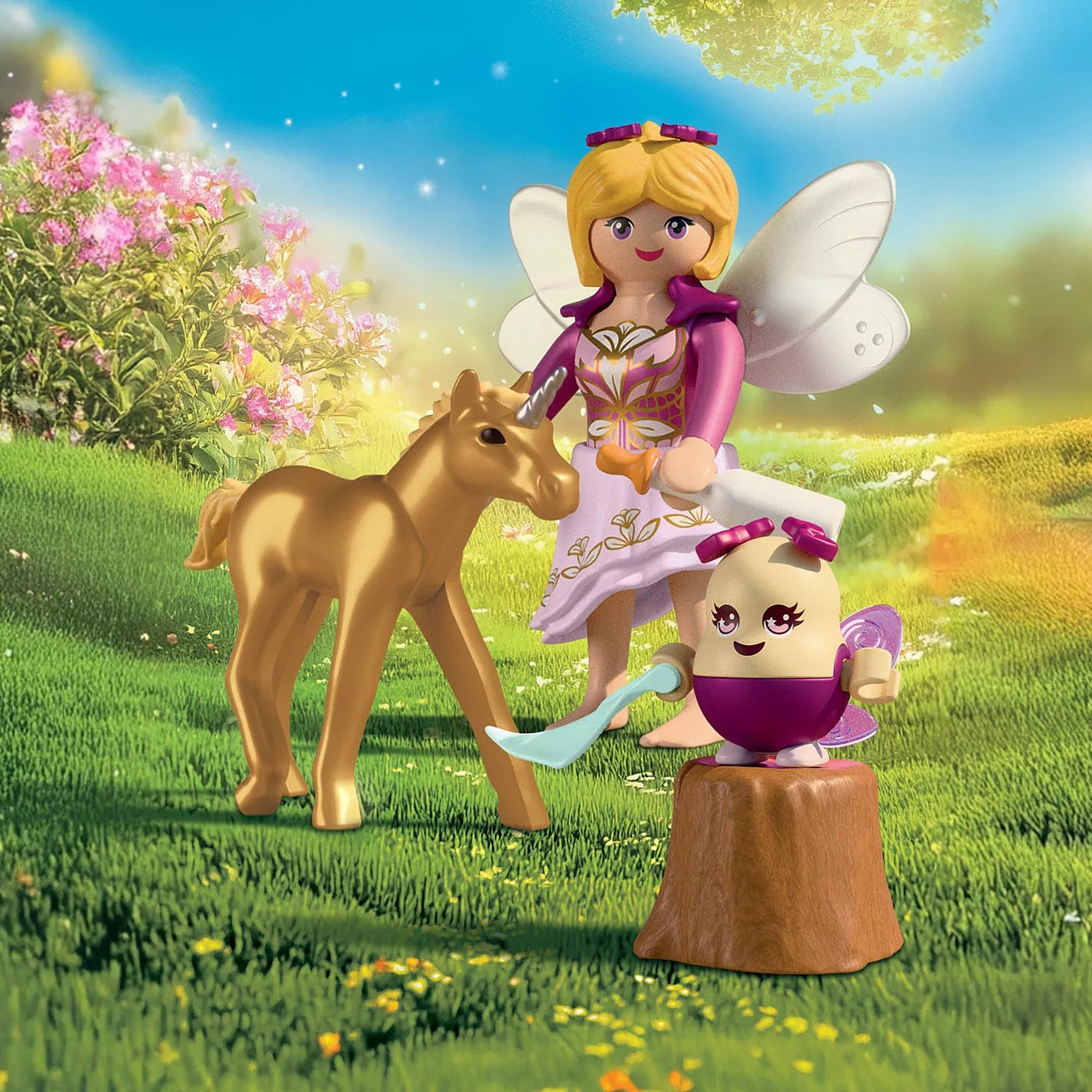 FIGURINE POULAIN DORÉ AVEC FÉE