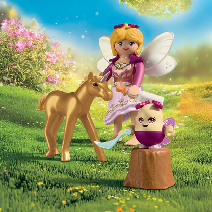 FIGURINE POULAIN DORÉ AVEC FÉE