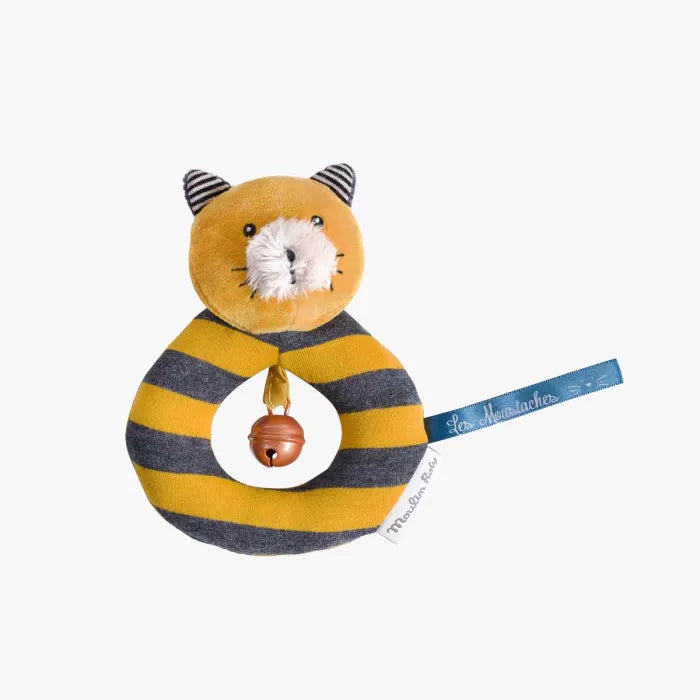 LULU "LES MOUSTACHES" MUSTARD CAT RATTLE RING