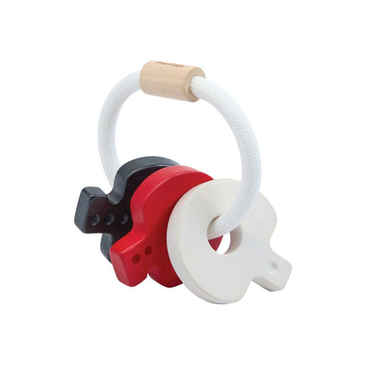 BLACK-WHITE-RED CONTRAST WOODEN KEY RATTLE