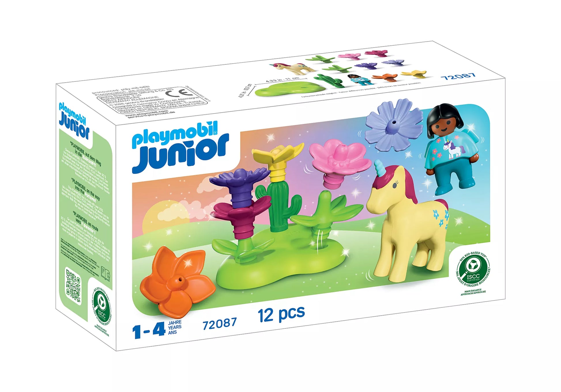 Boîte du jeu Playmobil Junior 72087 Le jardin des licornes de 12 pièces pour enfants de 1 à 4 ans