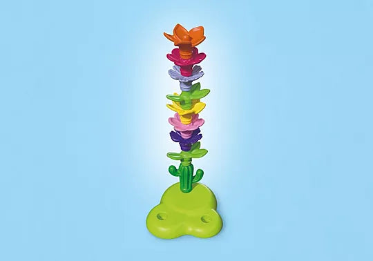 Tour de fleurs et tiges empilables colorées sur socle vert Playmobil Junior