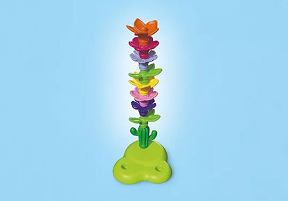 Tour de fleurs et tiges empilables colorées sur socle vert Playmobil Junior