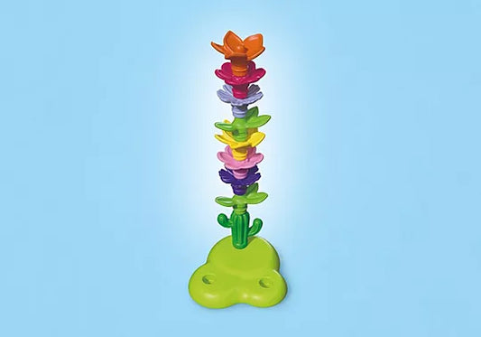 Tour de fleurs et tiges empilables colorées sur socle vert Playmobil Junior