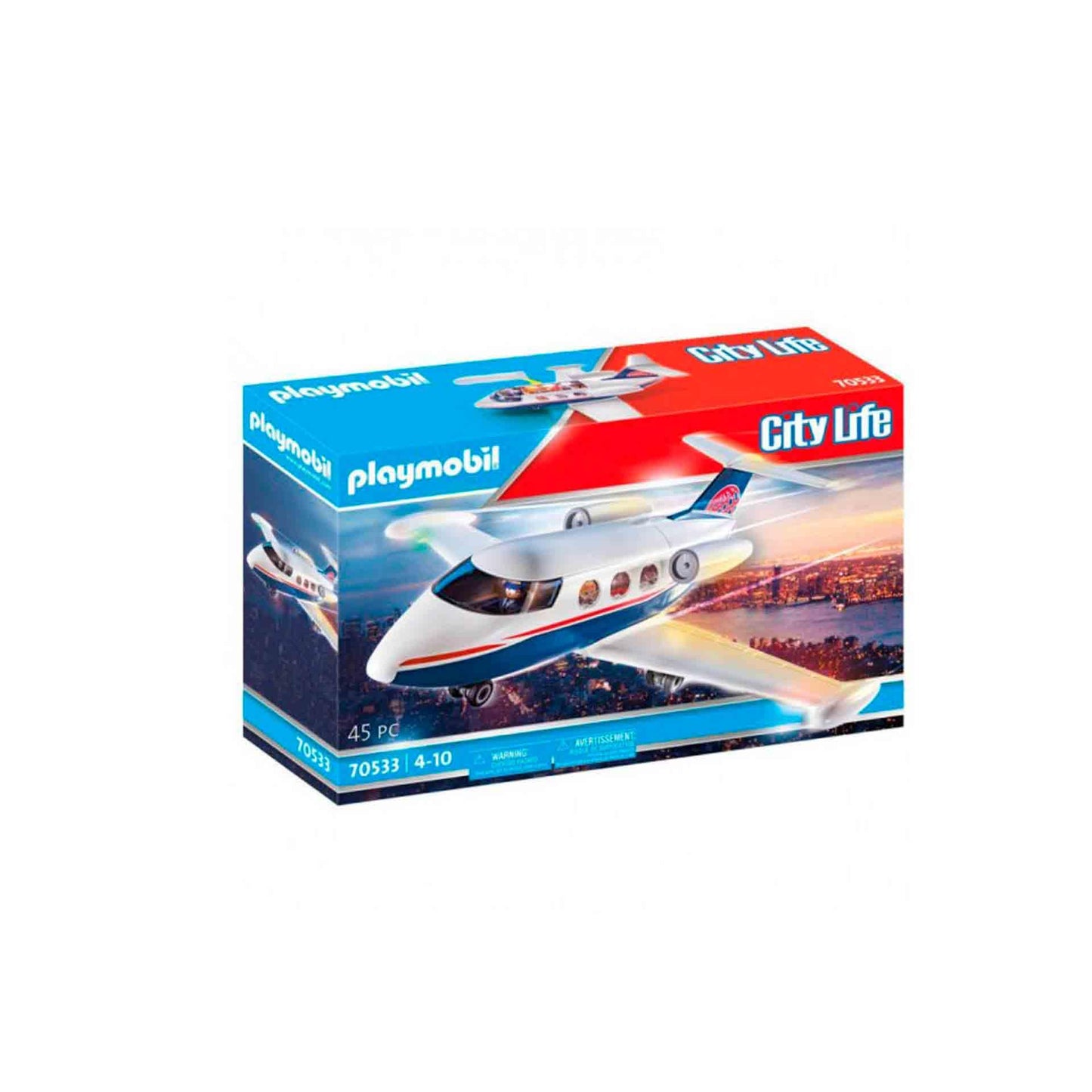 Boîte du coffret Jet privé Playmobil City Life 70533 pour enfants de 4 à 10 ans.
