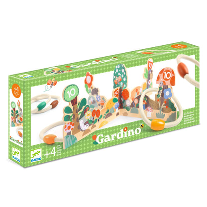 Boîte d'emballage verte du jeu de lancer d'anneaux Gardino de Djeco pour enfants de 4 ans et plus.