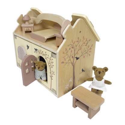WOODEN DOLLHOUSE WITH BEAR