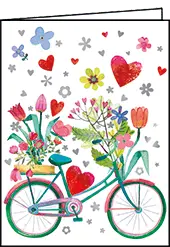 MINI CARTE DE SOUHAITS AVEC VÉLO ET FLEURS