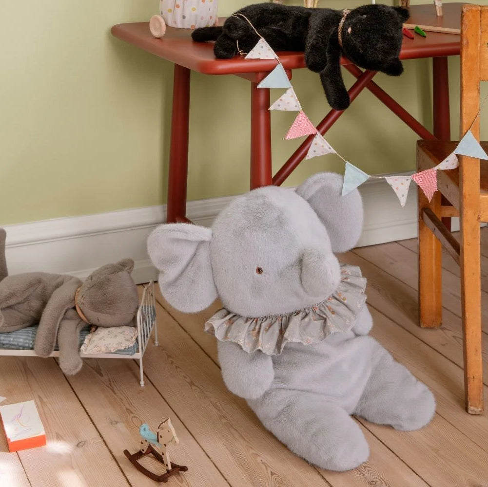 GROS ÉLÉPHANT BLEU/GRIS AVEC COL EN TISSU