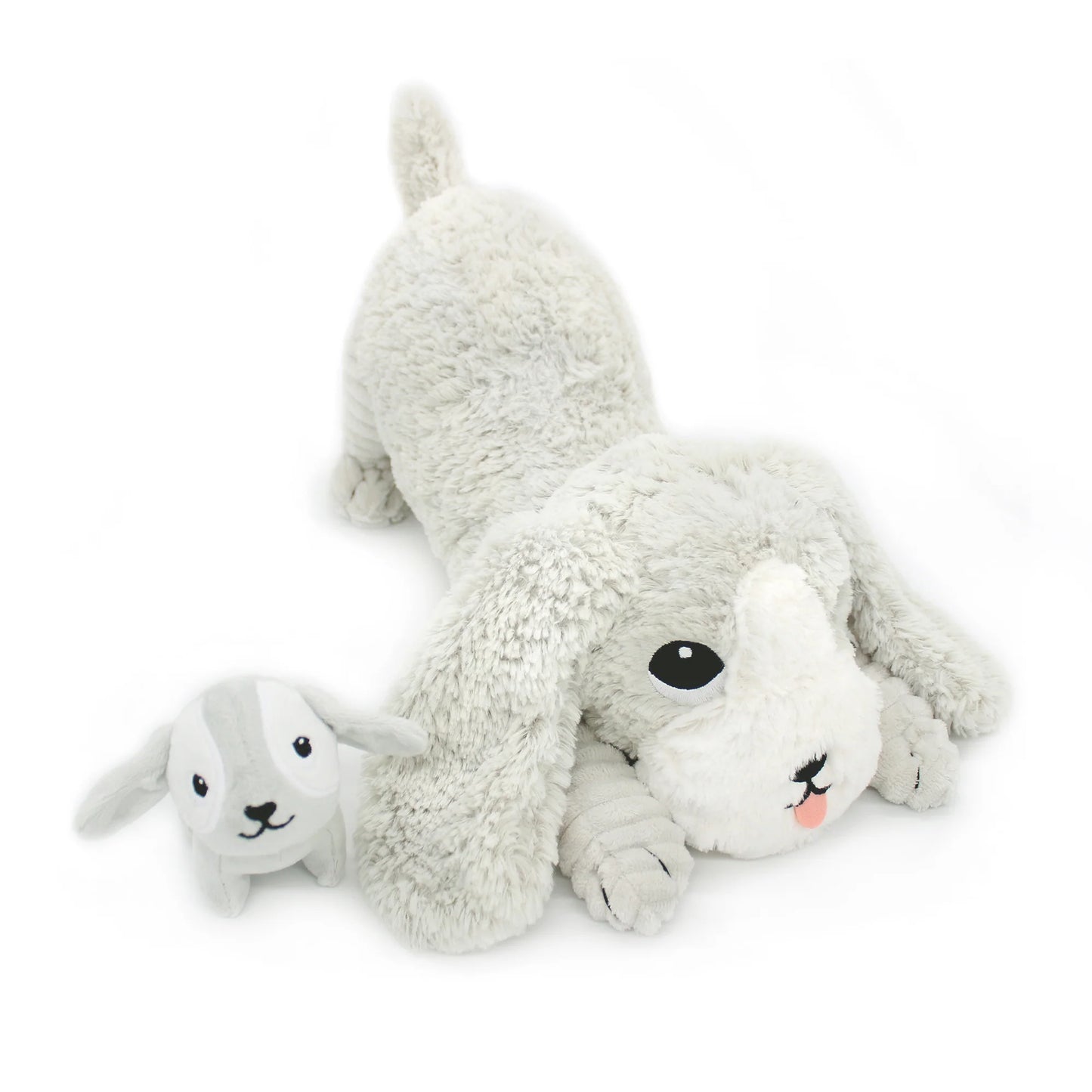 PELUCHE MAMAN-BÉBÉ CHIEN GRIS