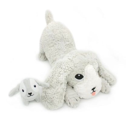 PELUCHE MAMAN-BÉBÉ CHIEN GRIS