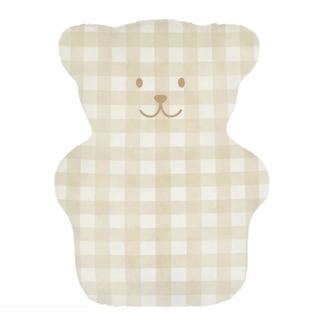 Petit ourson thérapeutique Béké Bobo modèle Je veille sur toi à motifs vichy beige et blanc.