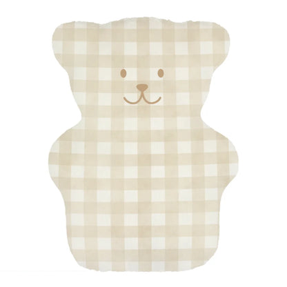 Petit ourson thérapeutique Béké Bobo modèle Je veille sur toi à motifs vichy beige et blanc.