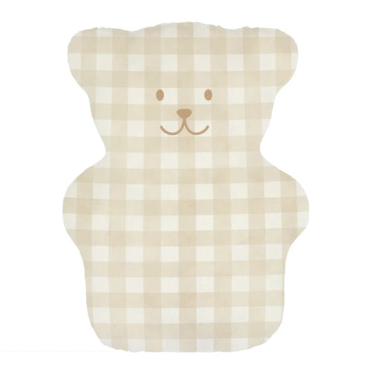 Petit ourson thérapeutique Béké Bobo modèle Je veille sur toi à motifs vichy beige et blanc.