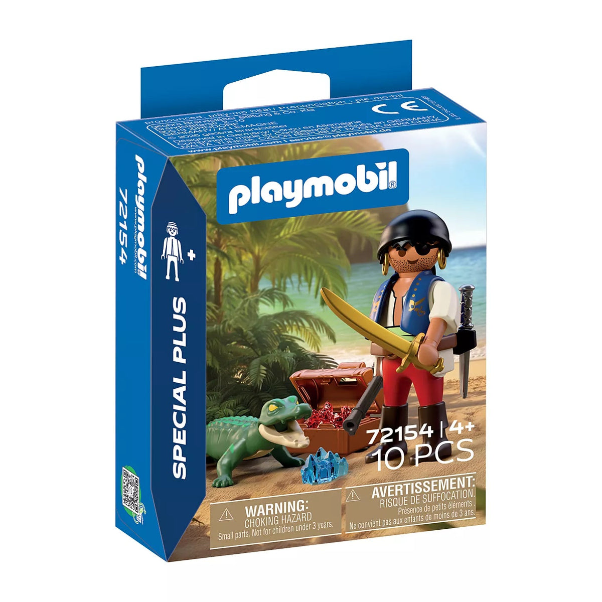 Emballage du coffret Playmobil Special Plus Pirate contre caïman (référence 72154) contenant 10 pièces pour les enfants de 4 ans et plus.