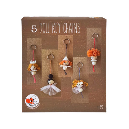 Boîte du coffret créatif 5 porte-clés poupées en bois à fabriquer Egmont Toys pour enfants dès 5 ans.