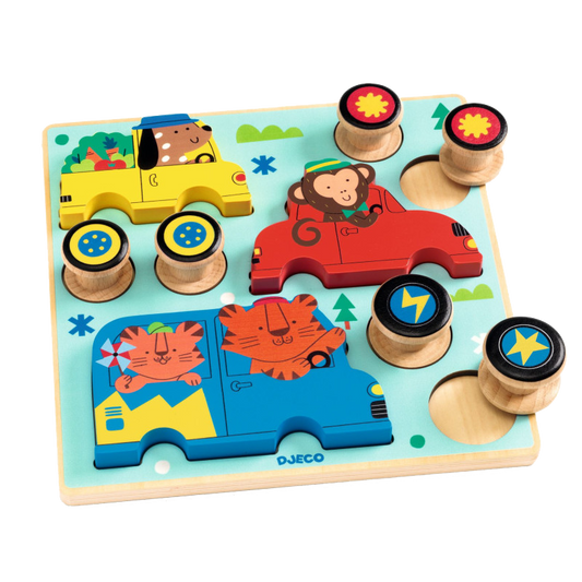 PUZZ & ROLL "COLOR" WOODEN PUZZLE AND PULL ALONG TOY