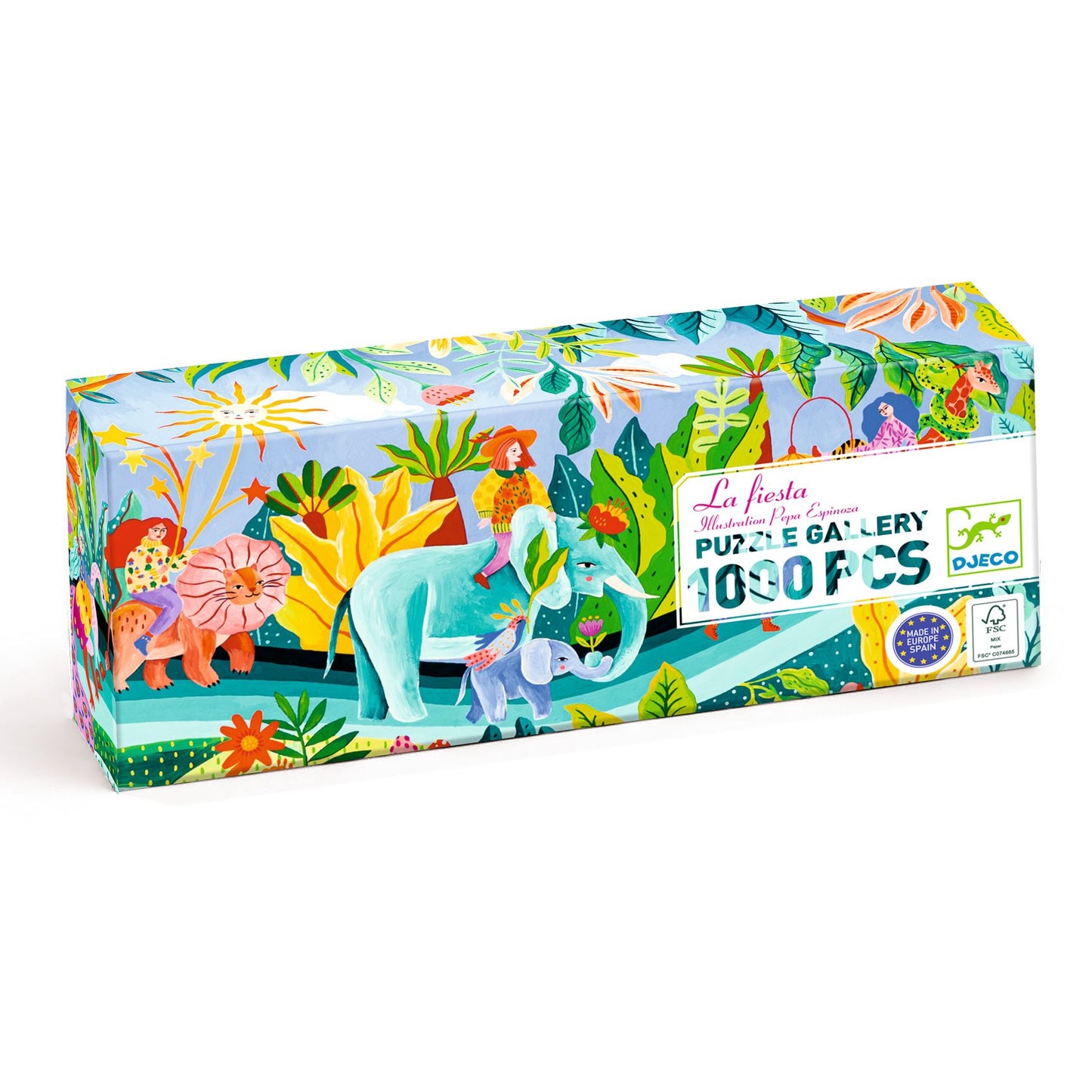 Boîte allongée du puzzle de 1000 pièces La Fiesta de la collection Puzzle Gallery de Djeco.
