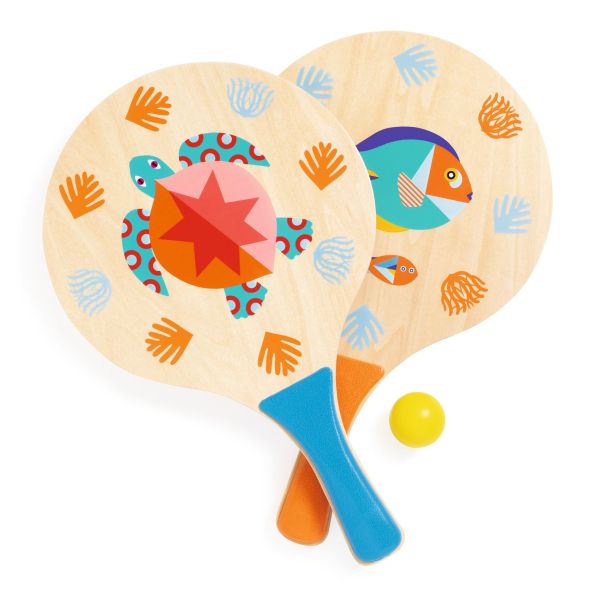 "SEA" WOODEN BEACH RACKETS SET