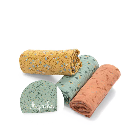 SET DE 3 LANGES IMPRIMÉS "LES TROIS PETITS LAPINS"