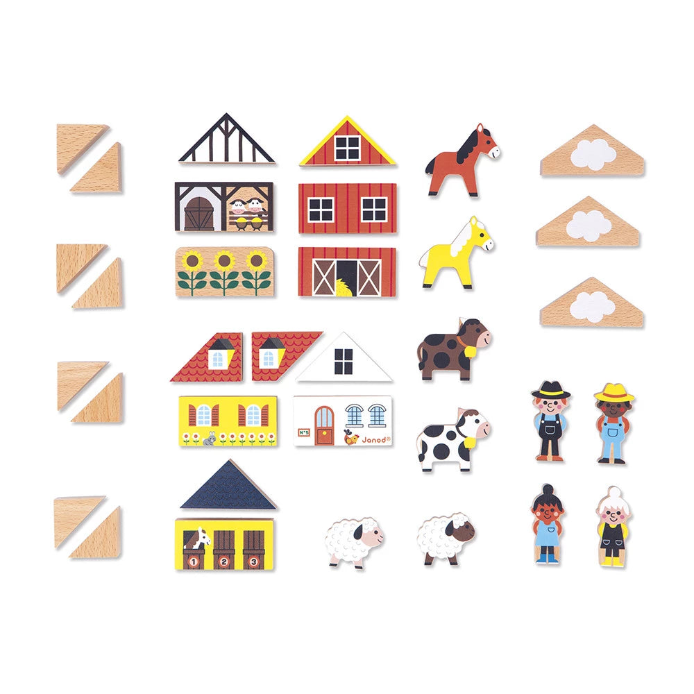 SET DE 34 CUBES EN BOIS CAMPAGNE "CROSS ROADS"