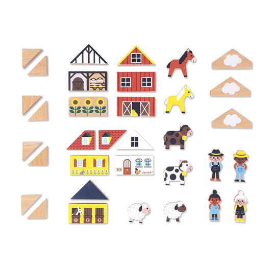 SET DE 34 CUBES EN BOIS CAMPAGNE "CROSS ROADS"