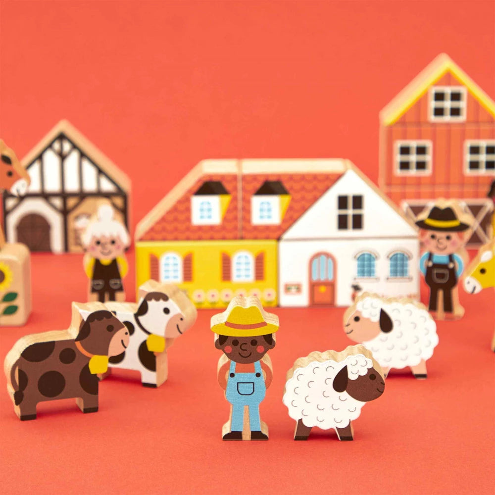 SET DE 34 CUBES EN BOIS CAMPAGNE "CROSS ROADS"