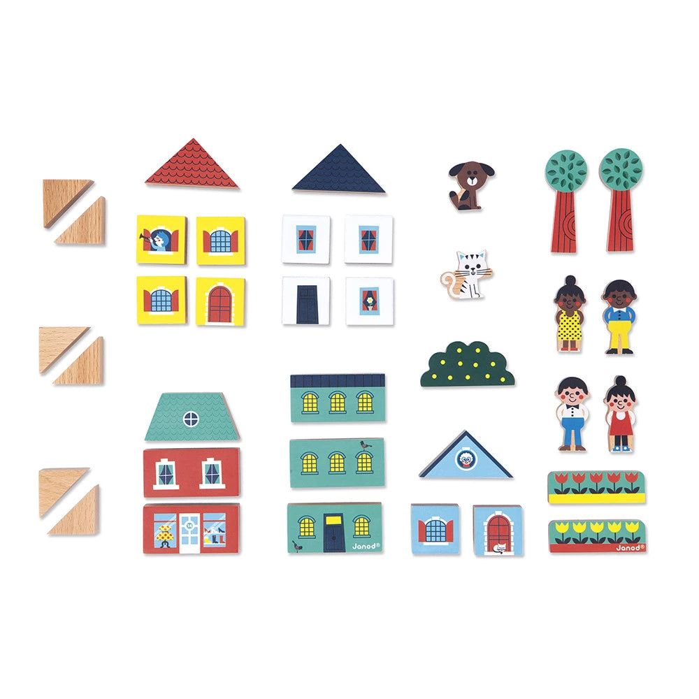 SET OF 36 WOODEN BLOCS CITY "CROSS ROADS"