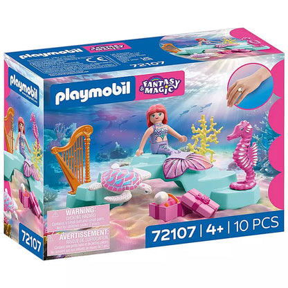 Boîte du jeu Playmobil Fantasy & Magic 72107 Sirène, cadeaux et animaux marins contenant 10 pièces pour enfants dès 4 ans.