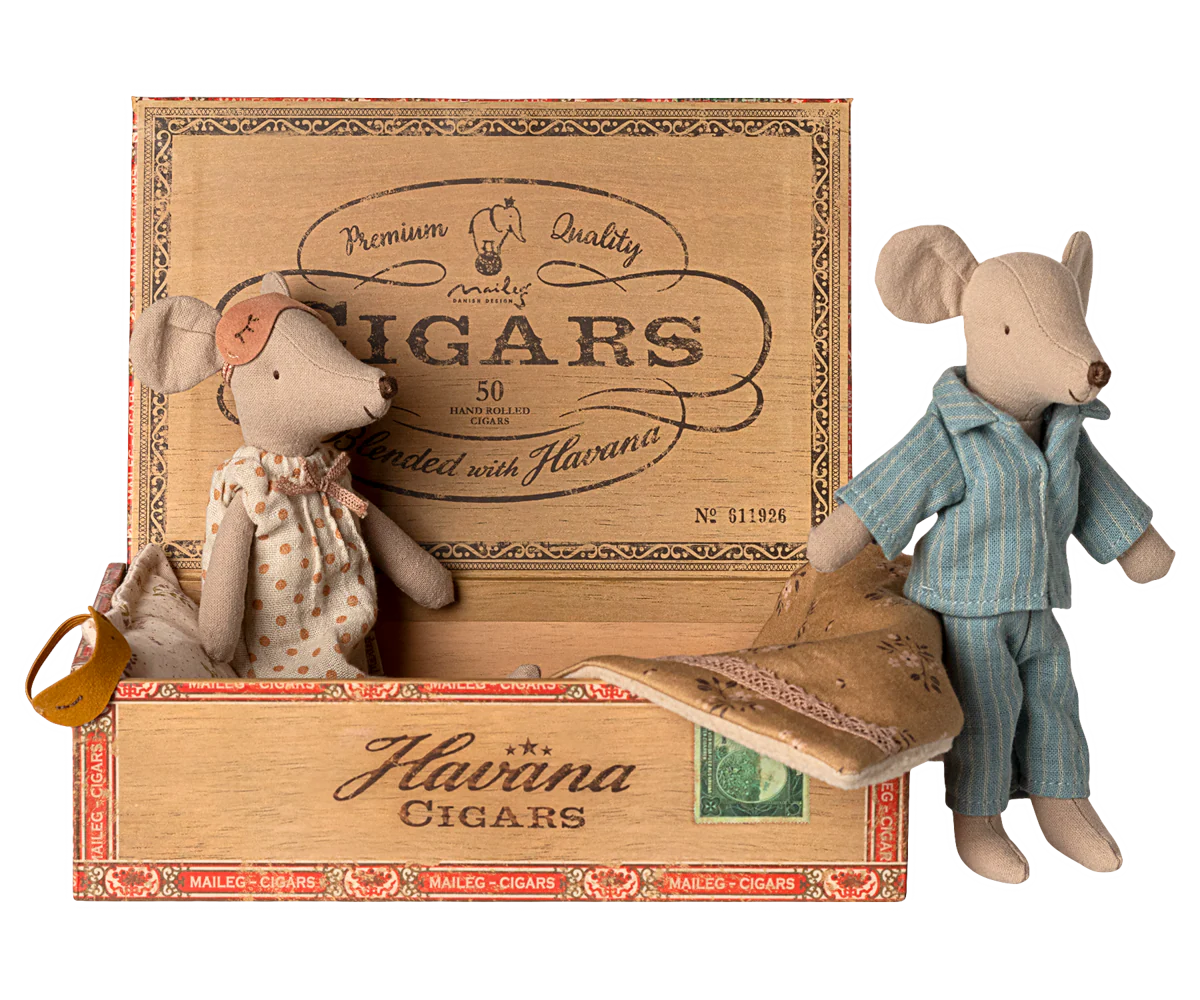 MOM AND DAD MICE IN CIGAR BOX