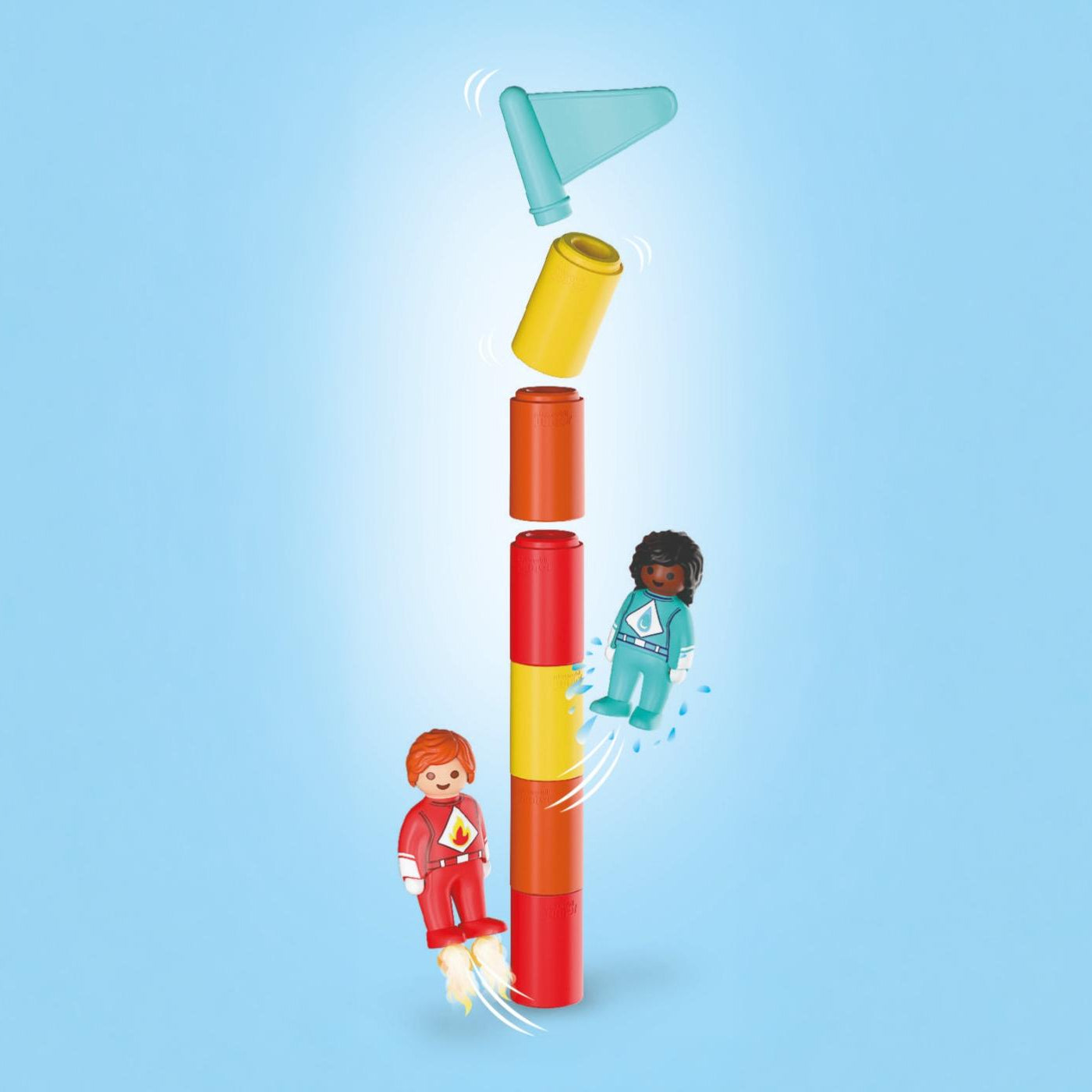 Figurines de super-héros et tour d'empilage Playmobil Junior 72085.