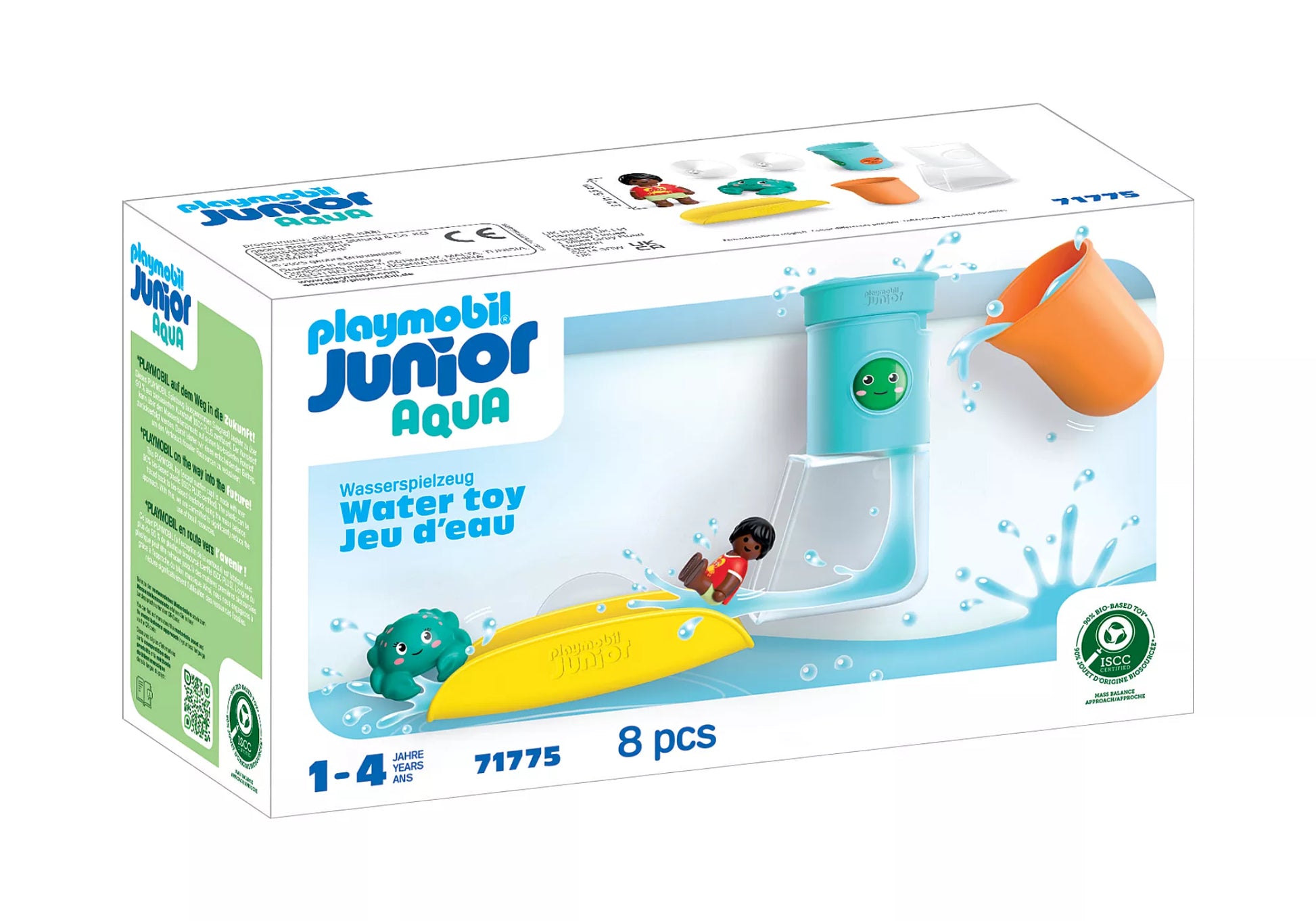 Boîte du jeu d'eau Playmobil Junior Aqua 71775 Toboggan avec réservoir d'eau (8 pièces, 1-4 ans).