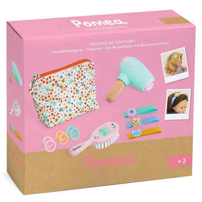 Boîte du coffret Trousse de coiffure pour poupée Pomea par Djeco.