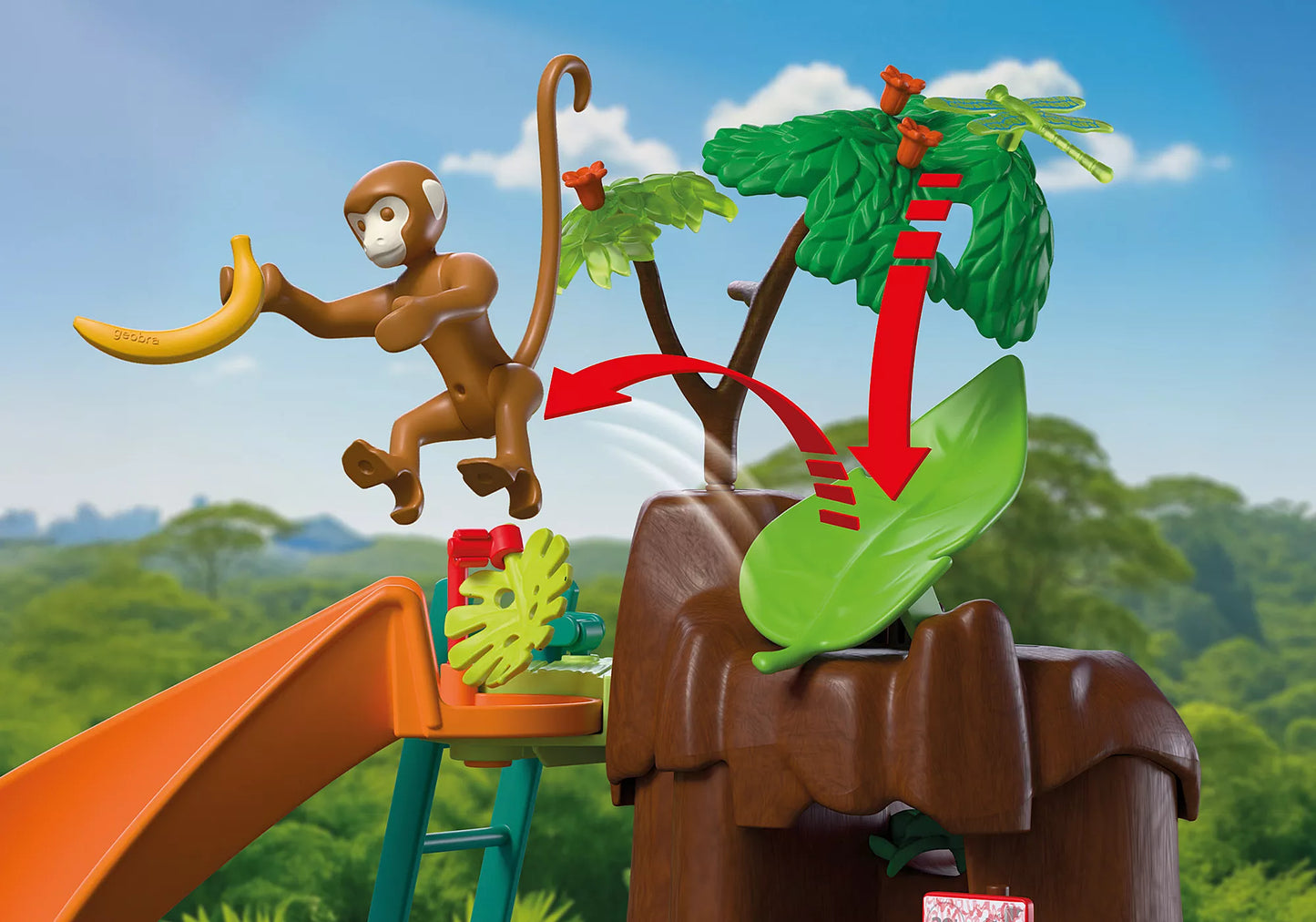 Figurine de singe sautant du sommet de l'arbre dans le jeu Playmobil 72071.