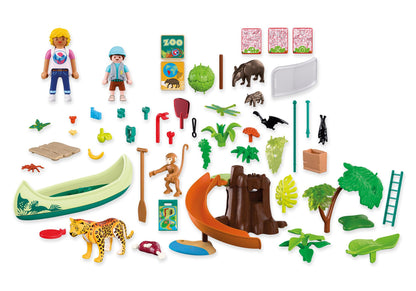 Ensemble complet des 86 pièces, figurines et animaux du coffret Playmobil Zoo au cœur de la jungle 72071.